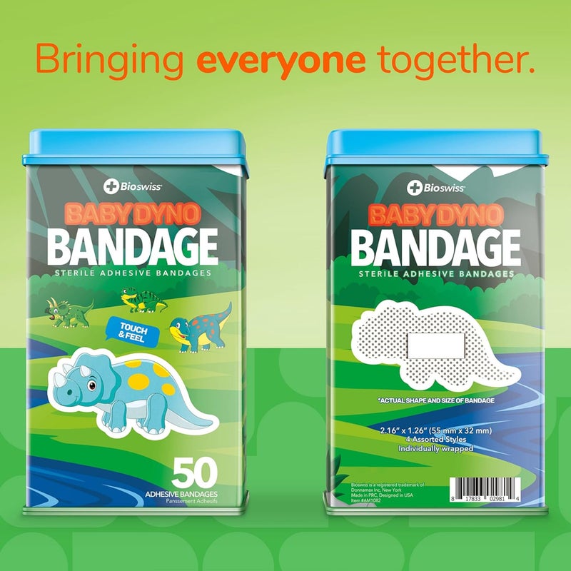 BioSwiss Bandages, Dino Shaped Self Adhesive Bandage Set, Latex Free, Sterile Wound Care, 50 Count - Image 3