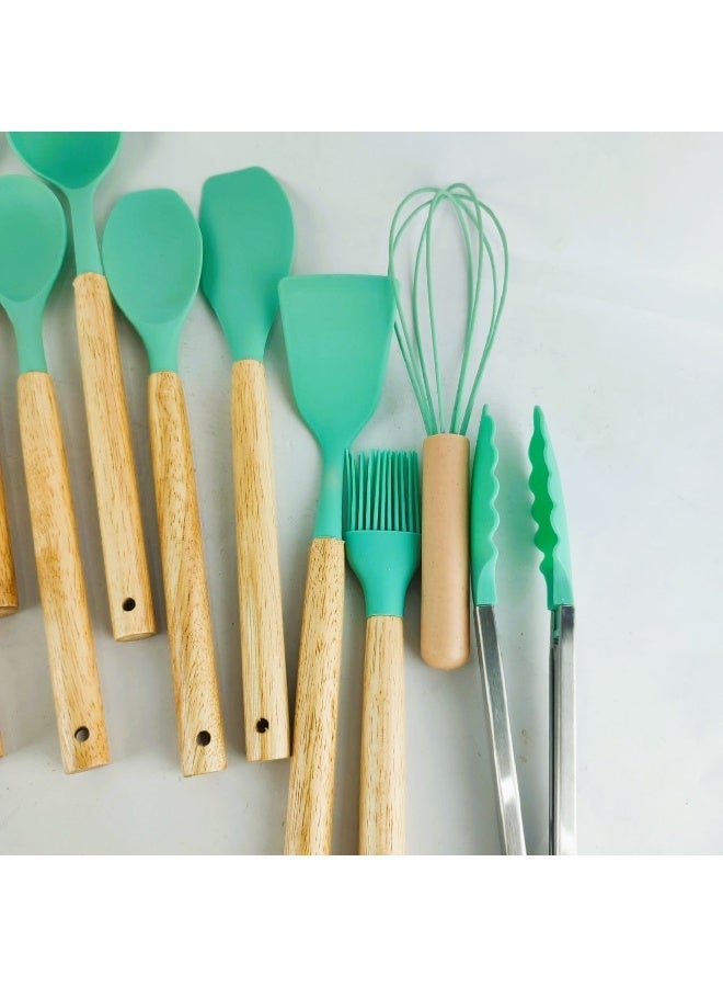 طقم توزيع سيليكون بيد خشب عالى الجودة -12 قطعة - Image 4