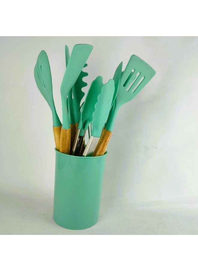 طقم توزيع سيليكون بيد خشب عالى الجودة -12 قطعة - Image 1