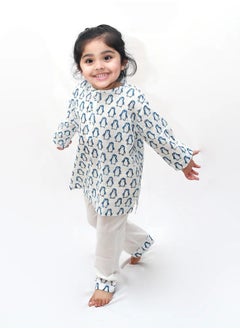 Polka Tots Polka Tots Full Sleeves Night Wear Penguin Kurta Pyjama - Blue  - Image 1