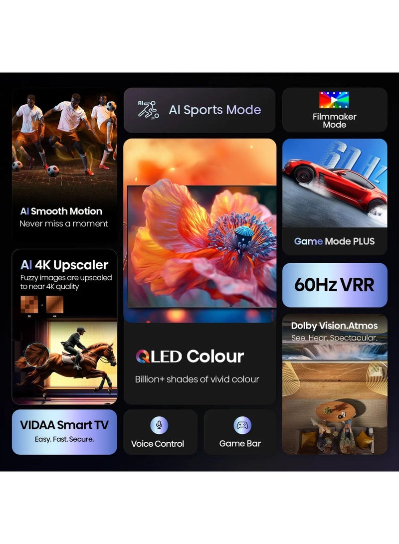 Hisense 55-Inch Q6QS QLED 4K 60Hz Smart TV for Entertainment & Gaming | Hisense QLED VIDAA Smart TV, HDMI, USB, Wifi, BT, QLED Colors, HDR10+, Dolby Vision & Atmos, Game Mode Plus 60Hz, VRR, AI 4K Upscaler & Voice Control | 2025 Model QLED TV 55Q6QS Black - Image 3