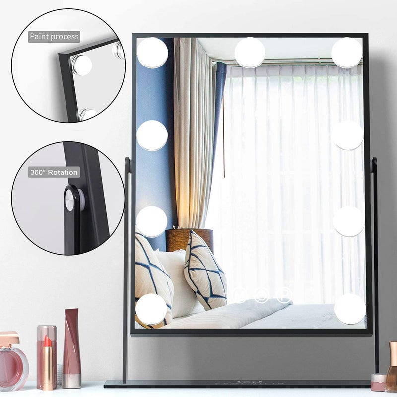 FENCHILIN Hollywood Mirror with Light 12.0W'' * 14.5L'' Lighted Makeup Mirror Vanity Makeup Mirror Smart Touch Control 3 Colors Dimable Light Detachable 10X Magnification 360°Rotation(Black) - Image 4
