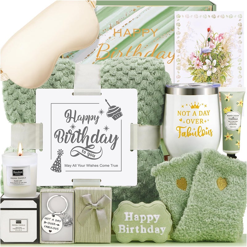 BaiCai Birthday Gifts for Women, Happy Birthday Gifts for Mom Sister Her Best Friend Girlfriend Wife Bday Gift Ideas, Unique Relaxing Spa Birthday Gift Baskets for Women Care Package w/Blanket - Image 1