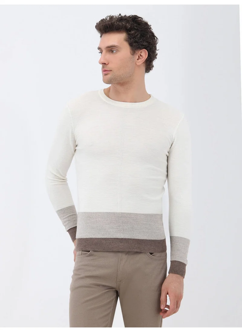 Kip Ecru Crew Neck Wool Blend Knitwear