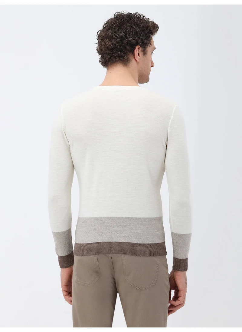 Kip Ecru Crew Neck Wool Blend Knitwear
