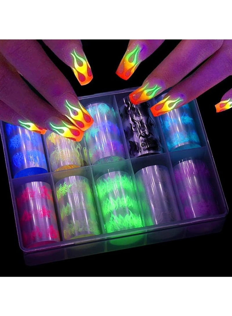 Luminous Nail Art Supplies Self Adhesive Nail Decals Flame Star Moon Heart Designer Nail Stickers for Women Acrylic Nails Design Manicure Art Decorations - Image 1