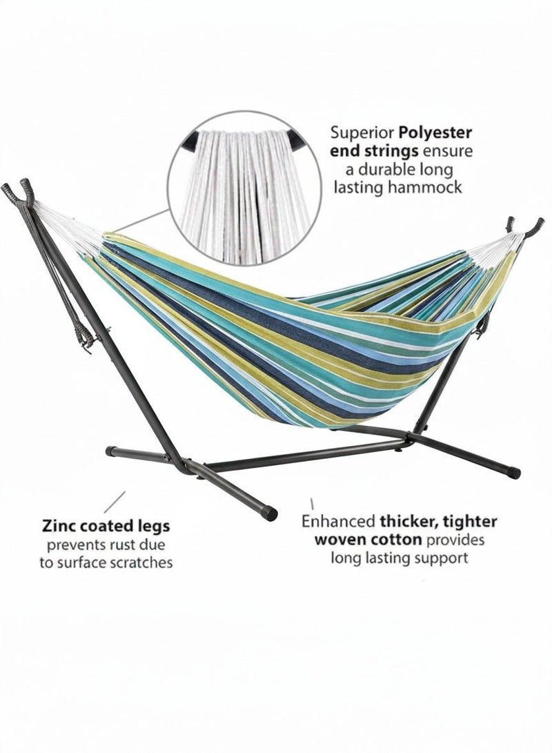 Adventure Lab Cotton Hammock with Steel Stand, 2-Person Portable Hammock for Garden, Camping, Beach & Patio, 450 lb Capacity, with Premium Carry Bag - Image 2