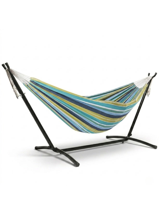 Adventure Lab Double Cotton Hammock with Steel Stand & Carry Bag | Portable 2 Person Outdoor Hammock for Garden, Patio, Beach & Camping | Heavy Duty Free Standing Hammock Swing Supports up to 204kg - Image 1