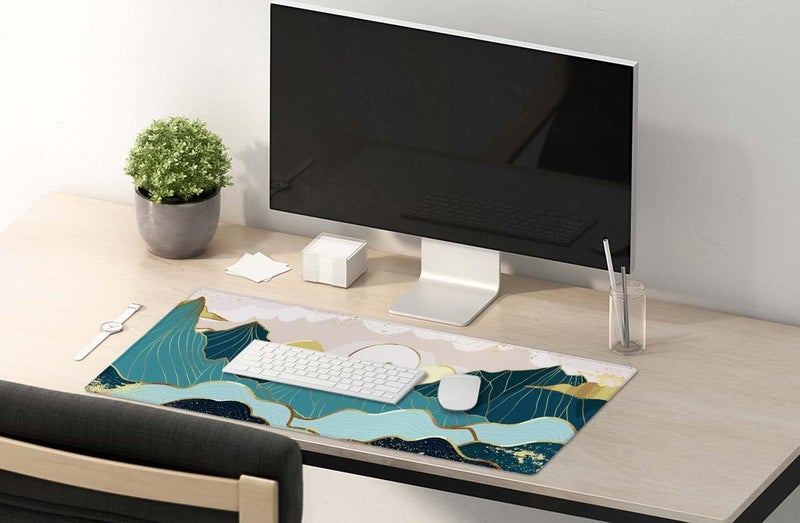 SSOIU Gold Mountain with Landscape Line Arts Mouse Pad 35.5 X 15.7 Inch XXL Full Desk Mousepad Extended Large Non-Slip Rubber Base Waterproof Big Keyboard Mat with Stitched Edges for Gaming and Office - Image 5