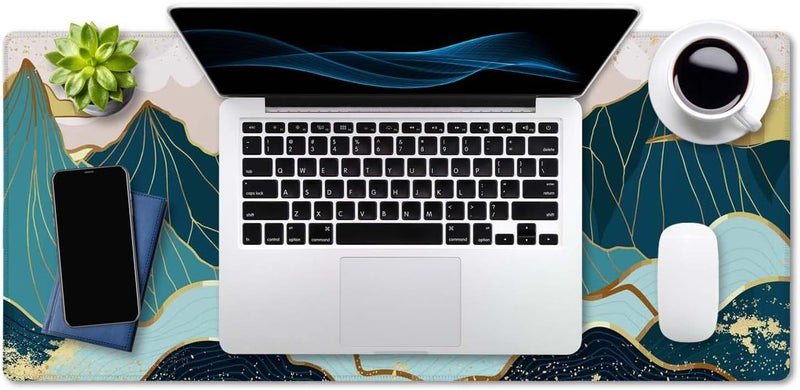 SSOIU Gold Mountain with Landscape Line Arts Mouse Pad 35.5 X 15.7 Inch XXL Full Desk Mousepad Extended Large Non-Slip Rubber Base Waterproof Big Keyboard Mat with Stitched Edges for Gaming and Office - Image 4