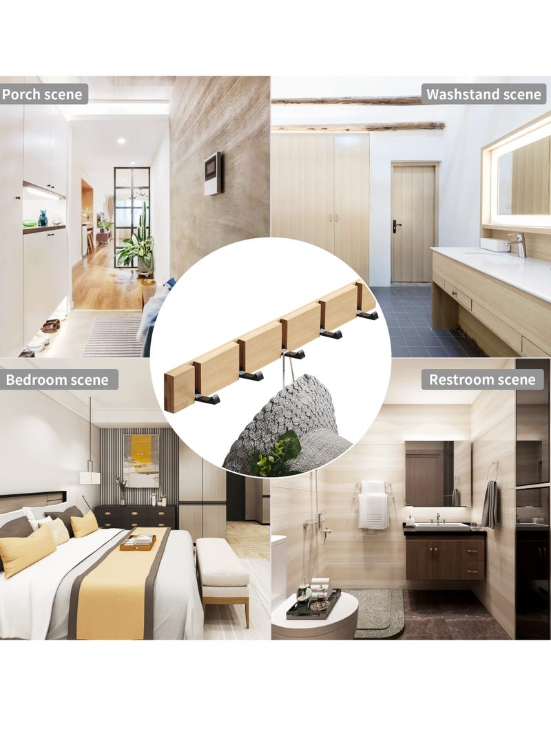 Zikra Wooden Coat Rack with Retractable Hooks, Wall-Mounted Floating Hat Rack, Space-Saving 5 Folding Hooks, Ideal for Entryway, Hallway, Bathroom, Living Room, Bedroom, Adhesive & Wall Mounted Towel Rack - Image 4