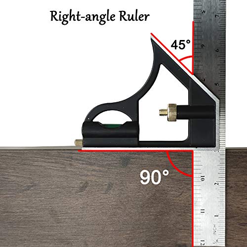 DUEBEL Combination Square - 12' Stainless Steel Multi-Function Carpentry Square with Right 90 Degree Angle Ruler - Image 3