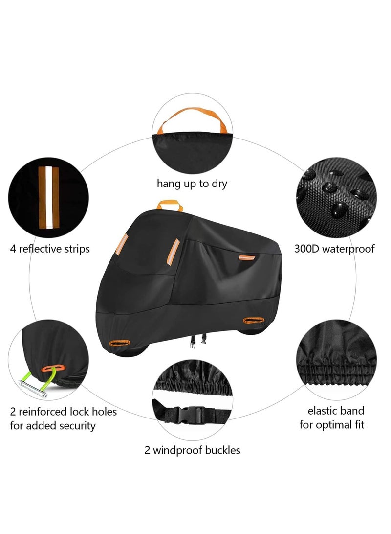 SYOSI 300D Waterproof Motorcycle Cover, Outdoor Indoor, Motorbike Cover Rain UV Dust Protective with 2 Lock Holes and 4 Reflective Strips and 1 Storage Bag for Scooter (1XL: 87 x 37 x 49 inch) - Image 3