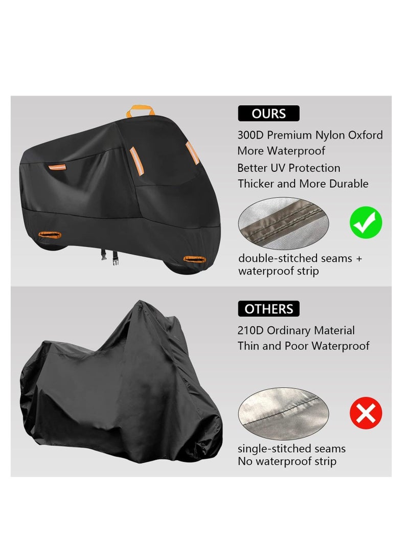 SYOSI 300D Waterproof Motorcycle Cover, Outdoor Indoor, Motorbike Cover Rain UV Dust Protective with 2 Lock Holes and 4 Reflective Strips and 1 Storage Bag for Scooter (1XL: 87 x 37 x 49 inch) - Image 4