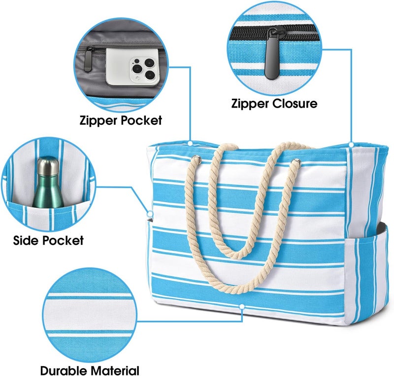 Becokan Beach Bags for Women, Large Waterproof Beach Tote Bag with Zipper Beach Bags Waterproof Sandproof Swim Pool Bag Large Tote - Image 2