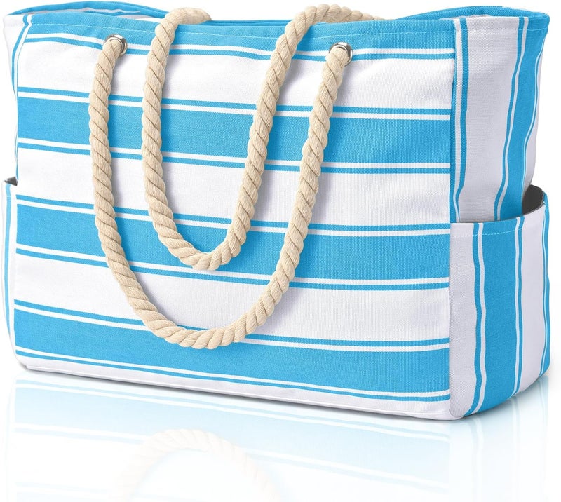 Becokan Beach Bags for Women, Large Waterproof Beach Tote Bag with Zipper Beach Bags Waterproof Sandproof Swim Pool Bag Large Tote - Image 1