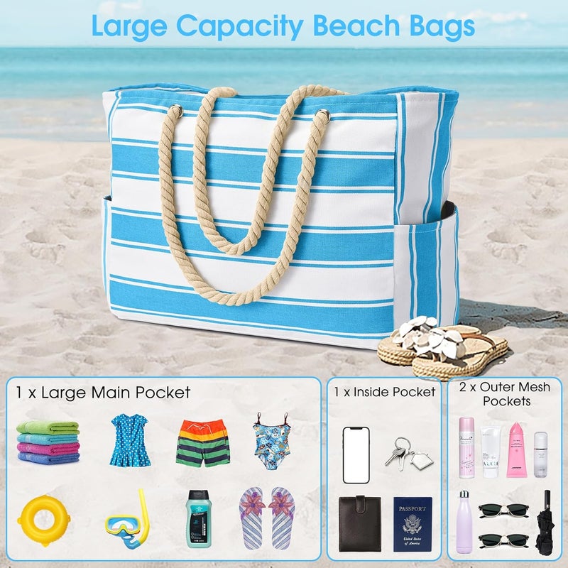 Becokan Beach Bags for Women, Large Waterproof Beach Tote Bag with Zipper Beach Bags Waterproof Sandproof Swim Pool Bag Large Tote - Image 5