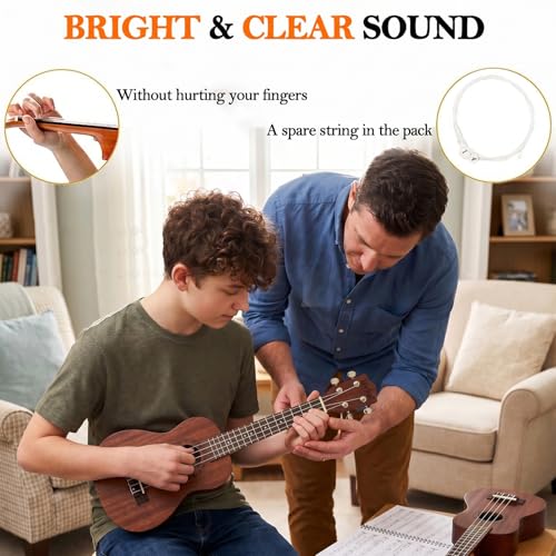 Everjoys Soprano Ukulele 21 inch Mahogany Ukelele Beginner Kit w/Free Online Lesson Case Strap Tuner Picks, Fast to Learn - Image 3