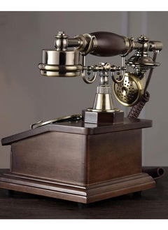 Generic Wooden Vintage Retro Telephone with Rotary Dial and Small Wooden Drawer, Antique-Style Landline Phone for Home and Office Decor  - Image 2