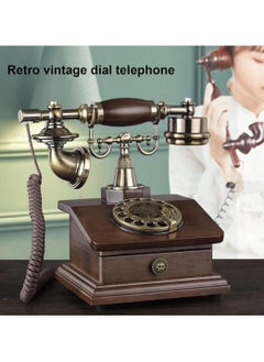 Generic Wooden Vintage Retro Telephone with Rotary Dial and Small Wooden Drawer, Antique-Style Landline Phone for Home and Office Decor  - Image 3
