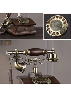 Generic Wooden Vintage Retro Telephone with Rotary Dial and Small Wooden Drawer, Antique-Style Landline Phone for Home and Office Decor  - Image 5