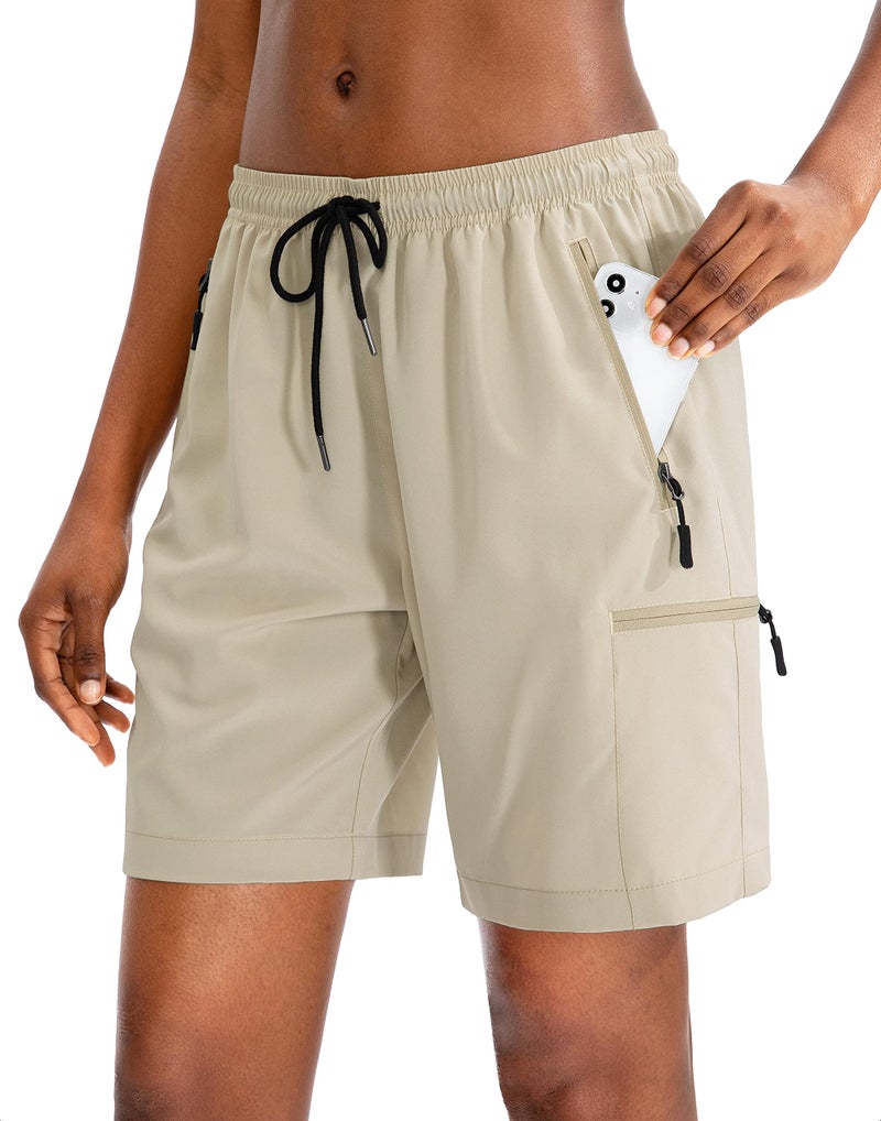 SANTINY Women's 5''/ 7''/9'' Hiking Cargo Shorts Quick Dry Lightweight Summer Shorts for Women Athletic Golf Zipper Pockets(Khaki_M) - Image 1