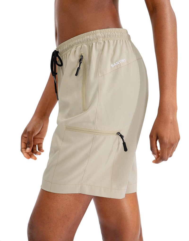 SANTINY Women's 5''/ 7''/9'' Hiking Cargo Shorts Quick Dry Lightweight Summer Shorts for Women Athletic Golf Zipper Pockets(Khaki_M) - Image 2