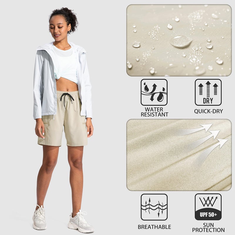 SANTINY Women's 5''/ 7''/9'' Hiking Cargo Shorts Quick Dry Lightweight Summer Shorts for Women Athletic Golf Zipper Pockets(Khaki_M) - Image 5