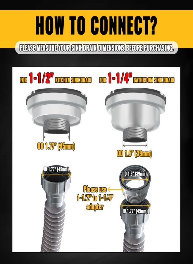 VIVIDA Sink Drain Pipe 1-1/2", Flexible Drain Pipe, 7.5"-17.7" Expandable Flexible P Trap for Bathroom and Kitchen, Under Sink Plumbing, 1-1/4" Adapter Included, Gray, 1 PACK - Image 5