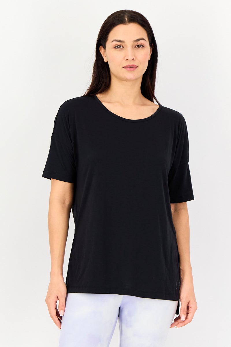 Nike Women Dri Fit Short Sleeve Plain Training Top, Black - Image 1