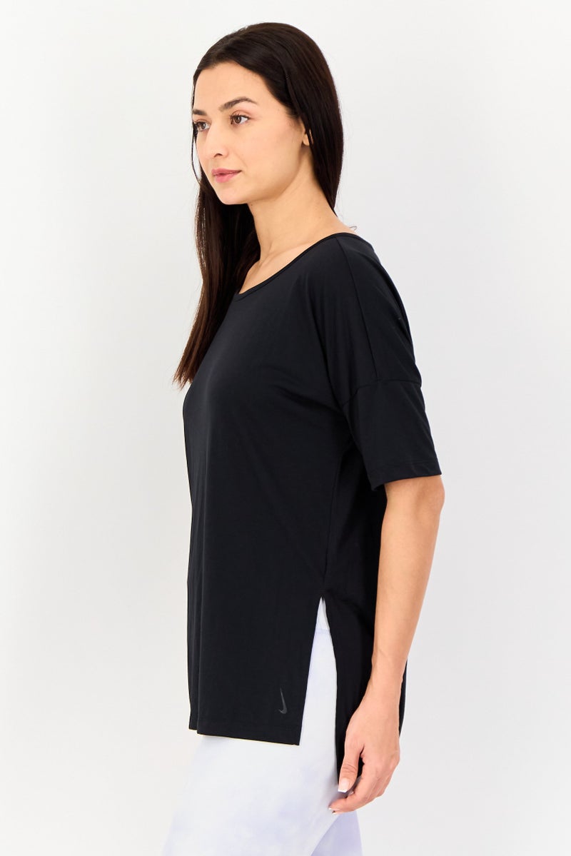 Nike Women Dri Fit Short Sleeve Plain Training Top, Black - Image 3