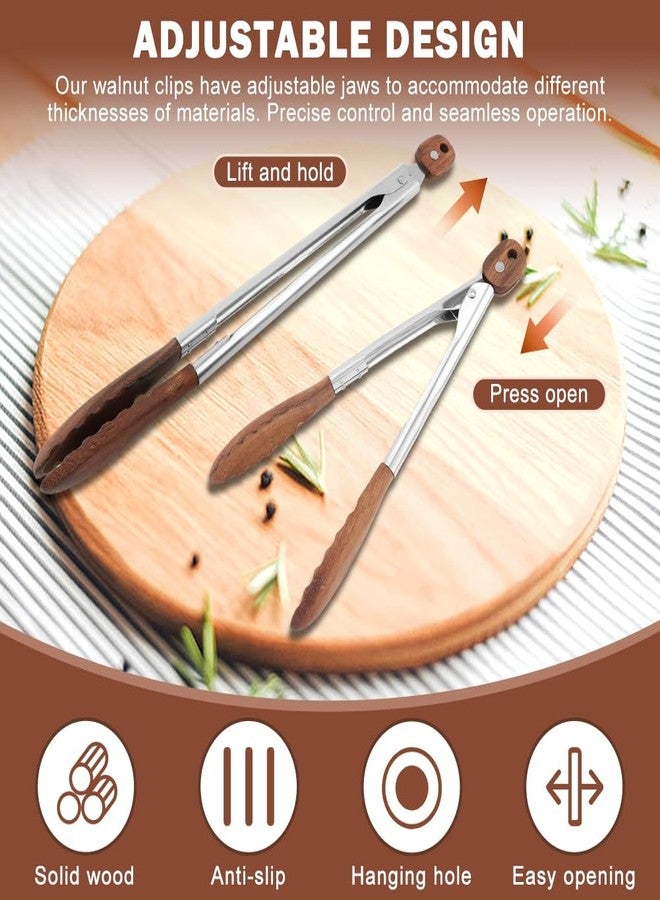 Saycker Wooden Tongs for Cooking,Stainless Steel Anti-Slip Long Handle Wood Salad Tongs with Hanging Hole & Walnut Wood Tip, for Bbq,Serving Food, Salad Tossing,11.41 Inch + 14.96 Inch - Image 4