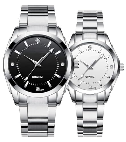 SENRUD Couple Watches Men and Women Gold Silver Stainless Steel Watch Fashion his and Hers Watches Set Black White - Image 1