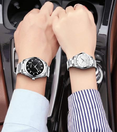 SENRUD Couple Watches Men and Women Gold Silver Stainless Steel Watch Fashion his and Hers Watches Set Black White - Image 3