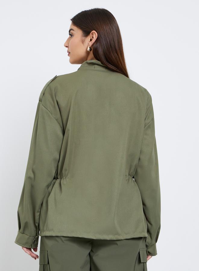 Styli Green Longline Utility Jacket with Pockets - Image 5