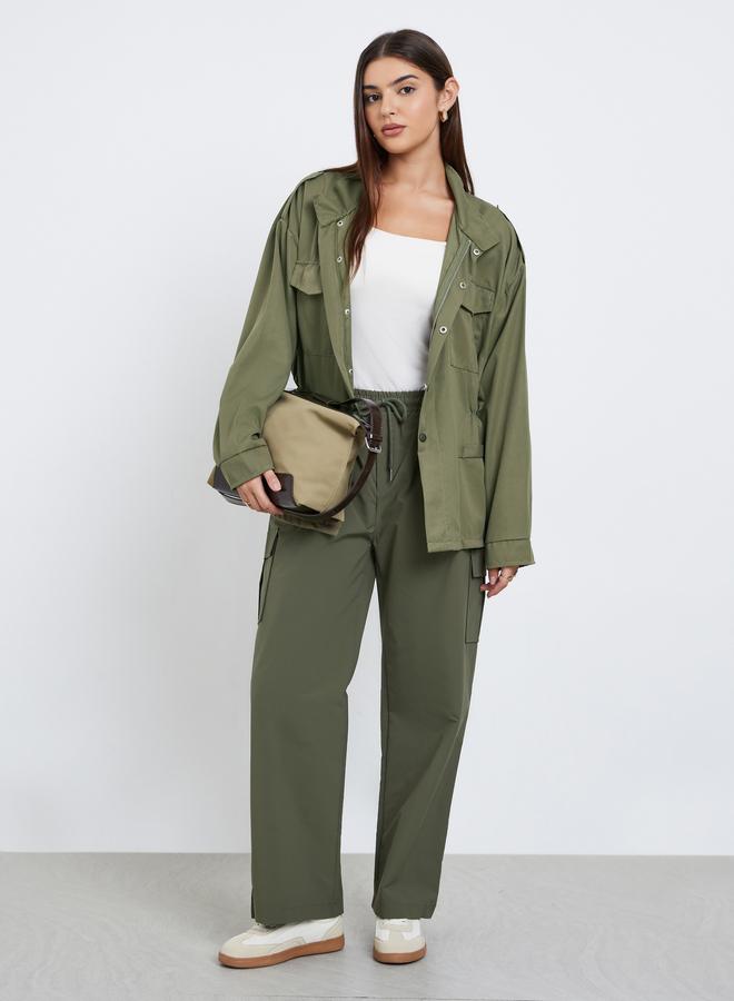 Styli Green Longline Utility Jacket with Pockets - Image 2