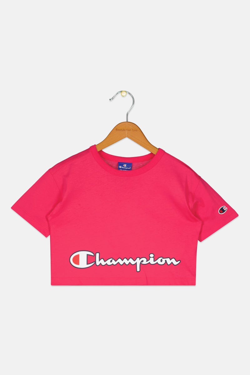 Champion Toddlers Girl Short Sleeve Brand Logo T-Shirt, Fuchsia Pink - Image 1