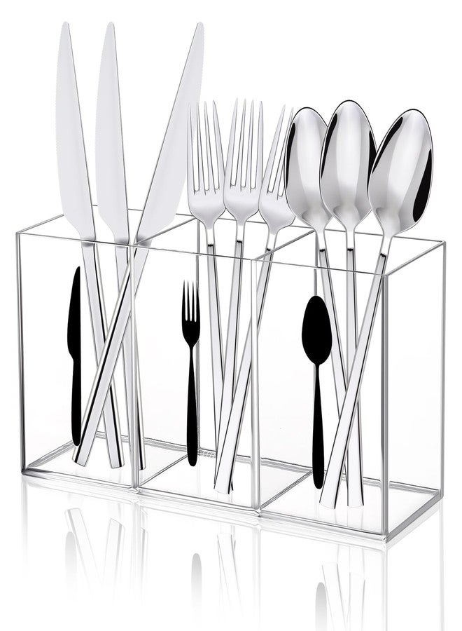 QEEYON Acrylic Cutlery Storage Organizer Bin Clear Acrylic Silverware Caddy Utensil Holder - Image 1