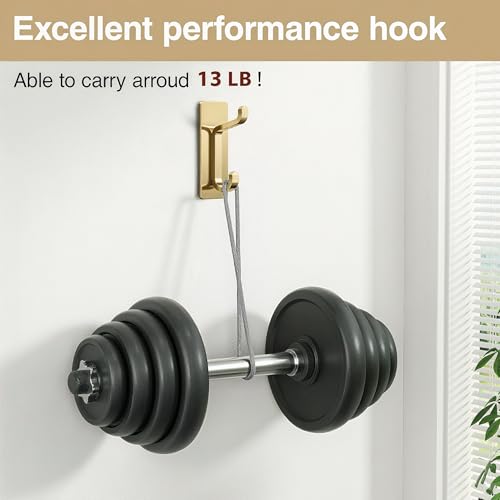 Josmimic Self Adhesive Wall Hooks for Hanging: Extra Strong 13 LB, Hook for Coat, Towel in Bathrooms, Shower, Kitchen, Wall, Door Hook, Brushed Gold 4 Pack - Image 3