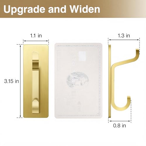 Josmimic Self Adhesive Wall Hooks for Hanging: Extra Strong 13 LB, Hook for Coat, Towel in Bathrooms, Shower, Kitchen, Wall, Door Hook, Brushed Gold 4 Pack - Image 2