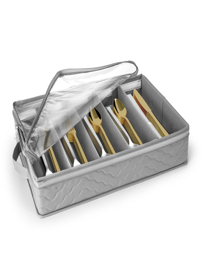 Sorbus Flatware & Utensil Storage - Gray Fabric Chest Box for Storage and Organizing Utensils, Silverware, Flatware, Cutlery - Silverware Organizer Container with Zipper Clear Lid & Adjustable Divider - Image 1
