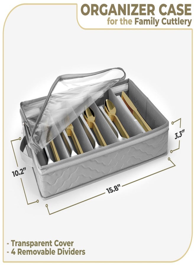 Sorbus Flatware & Utensil Storage - Gray Fabric Chest Box for Storage and Organizing Utensils, Silverware, Flatware, Cutlery - Silverware Organizer Container with Zipper Clear Lid & Adjustable Divider - Image 2