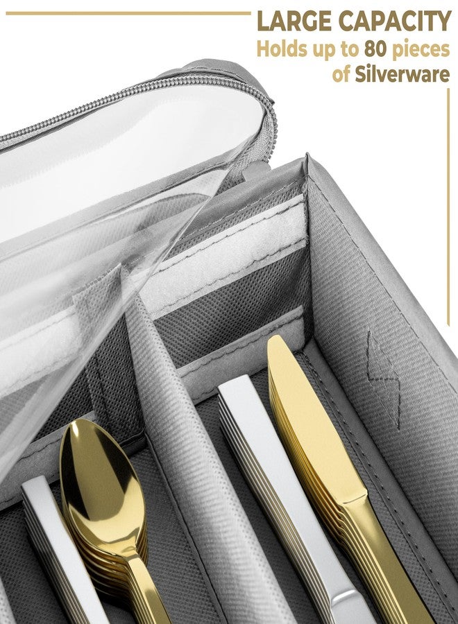 Sorbus Flatware & Utensil Storage - Gray Fabric Chest Box for Storage and Organizing Utensils, Silverware, Flatware, Cutlery - Silverware Organizer Container with Zipper Clear Lid & Adjustable Divider - Image 4