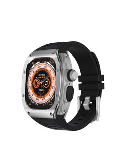 HuHa Protective Cover For Apple Watch Ultra 49mm Armor Stainless Steel Case TPU Watch Band(Silver Black) 