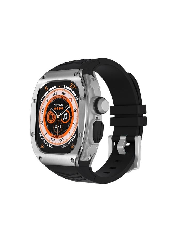 HuHa - Protective Cover For Apple Watch Ultra 49mm Armor Stainless Steel Case TPU Watch Band(Silver Black) - Image 1