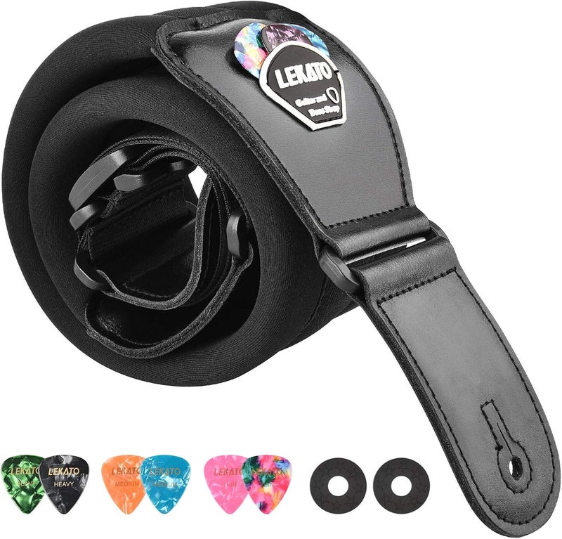LEKATO Bass Guitar Strap - 3" Wide, Padded, Adjustable 50" to 61", Pick Holder & 2 Safety Strap Locks - Image 1