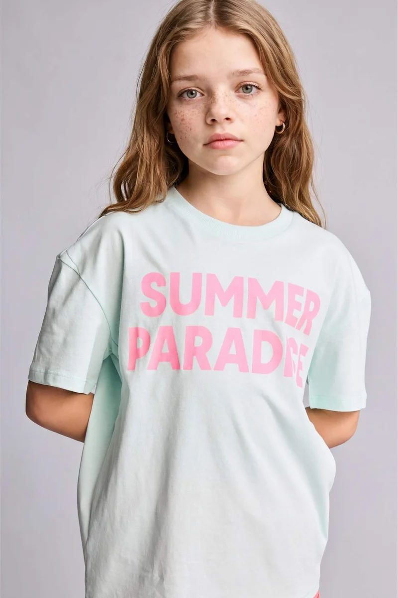DeFacto Girl Printed Crew Neck Short Sleeve T-Shirt