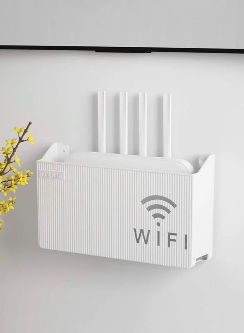 WIFI N Wall Mounted Storage Rack Storage Rack Compatible with Laptops/Wifi Routers/Network Switches/Modems/Audio Devices and More (White) - Image 1
