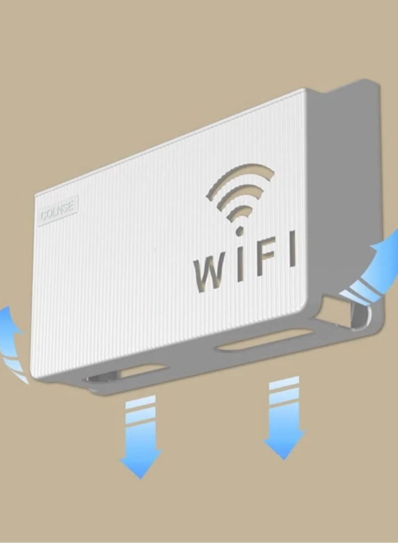 WIFI N Wall Mounted Storage Rack Storage Rack Compatible with Laptops/Wifi Routers/Network Switches/Modems/Audio Devices and More (White) - Image 2