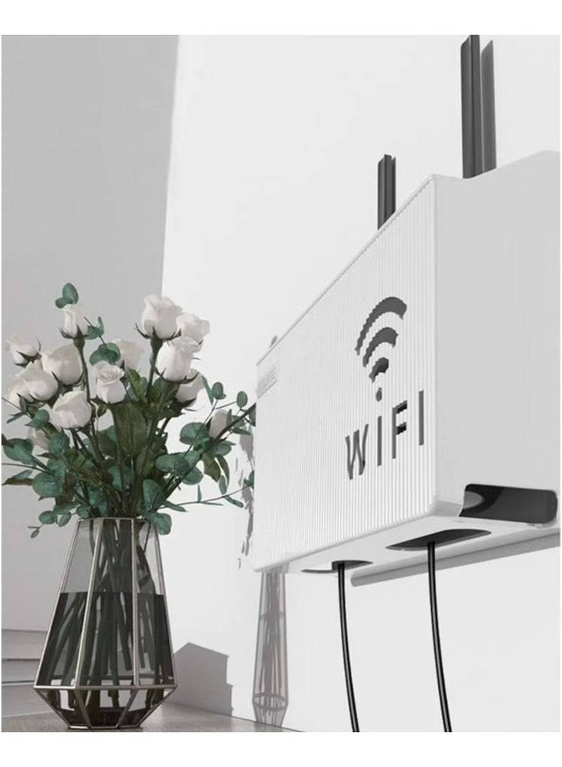WIFI N Wall Mounted Storage Rack Storage Rack Compatible with Laptops/Wifi Routers/Network Switches/Modems/Audio Devices and More (White) - Image 3